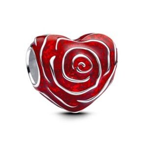 S925 Red Heart Rose Charm Bead - NWOT